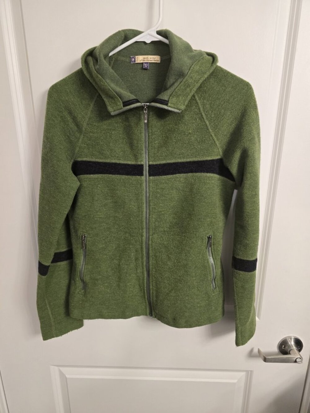 Ibex Women's Medium Merino Wool Hooded Jacket Green Full Zip Made in USA